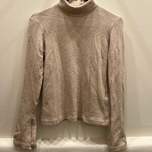 Women's Nalu Bodywear Organic Cotton Ribbed Turtleneck Tan Size Small